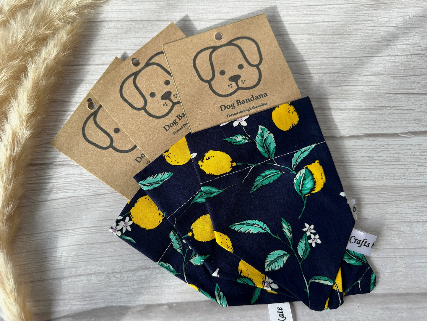 Cotton Pet Bandana with collar attachment - Navy Lemons