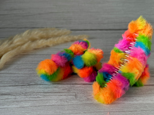 Fluffy Hair Claw Clip - Neon Rainbow