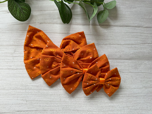 Cotton Pet Bow with collar attachment - Orange Aztec