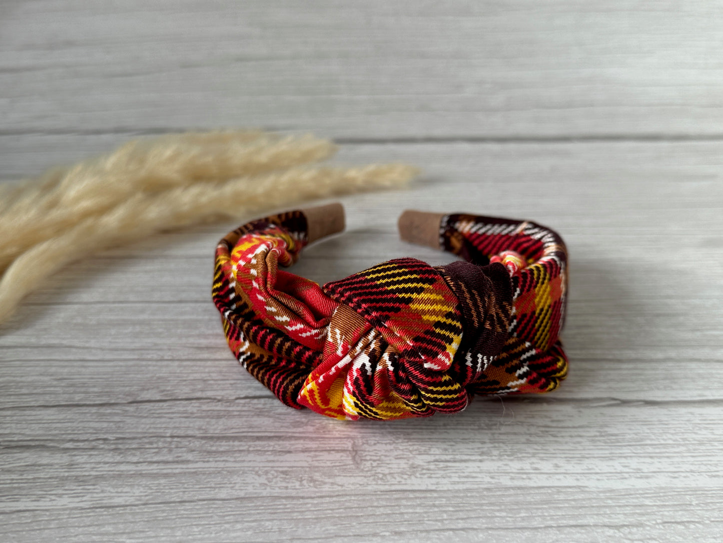 Cotton Knotted Headband - Orange Tartan