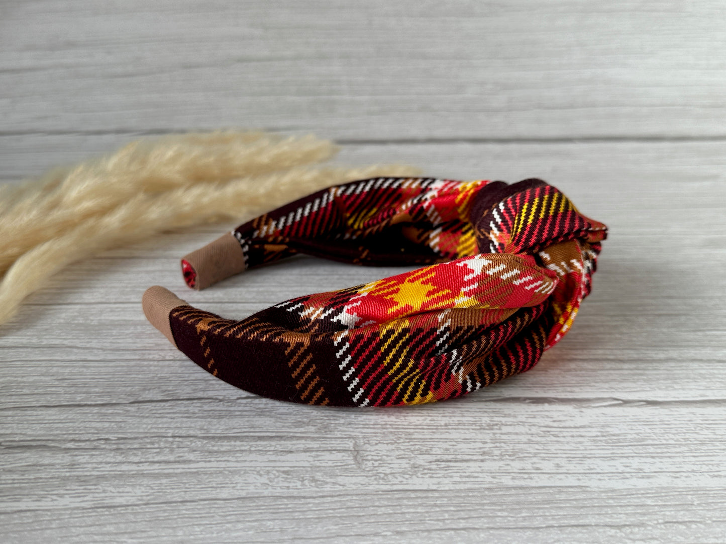 Cotton Knotted Headband - Orange Tartan