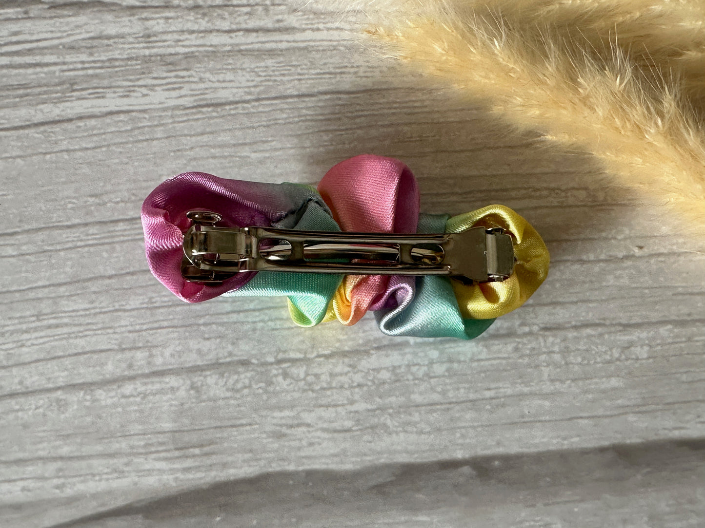 Silk French Barrette Scrunchie Clip - Pastel Rainbow