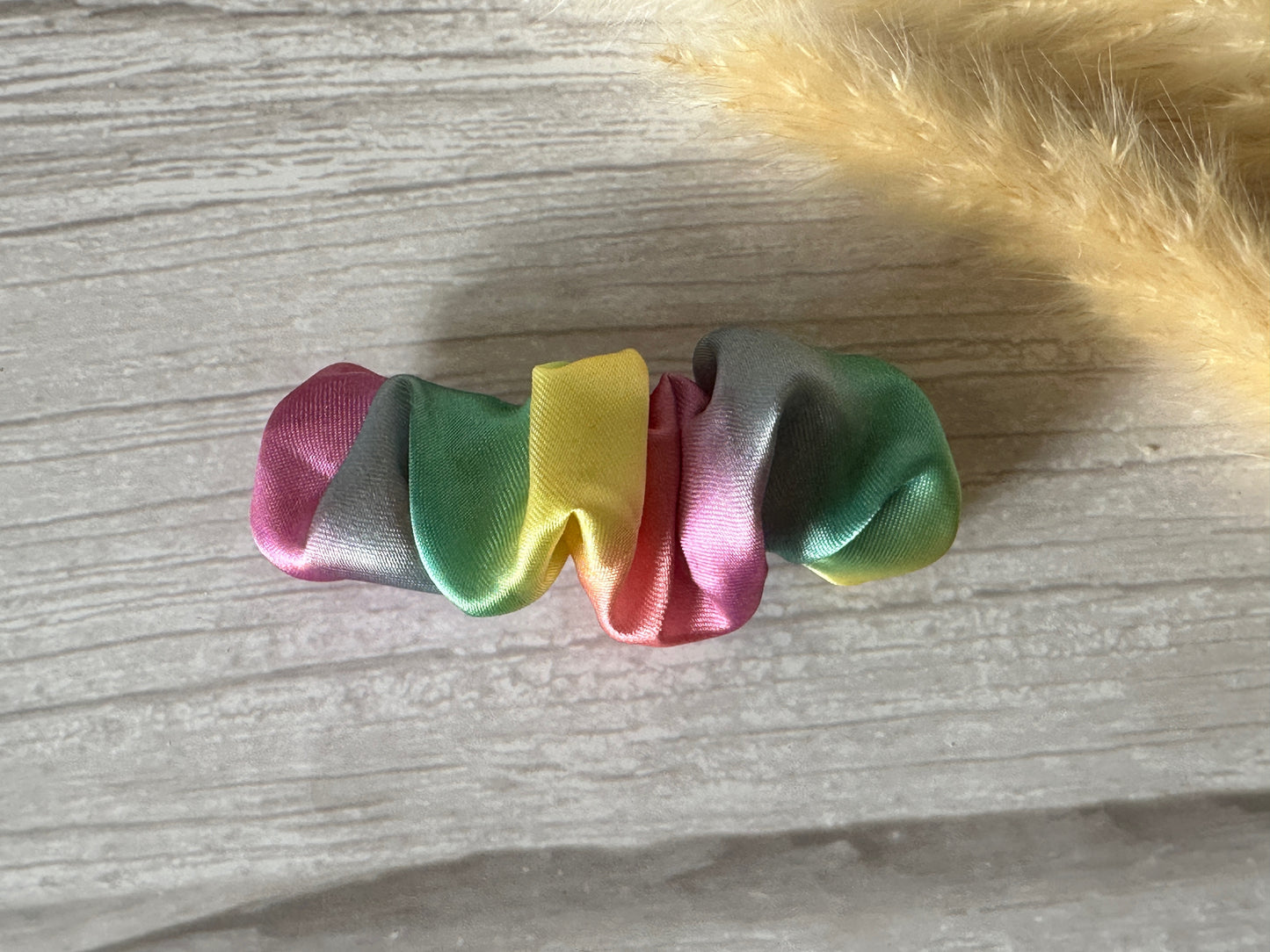 Silk French Barrette Scrunchie Clip - Pastel Rainbow