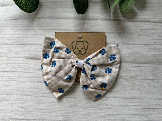 Cotton Pet Bow with collar attachment - Picnic Blue