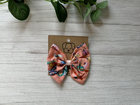 Cotton Pet Bow with collar attachment - Pink Insects