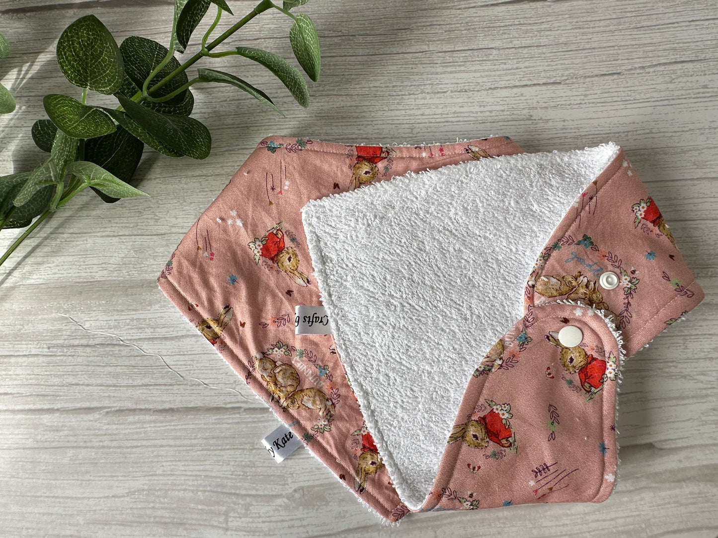 Cotton & Terry Towelling Baby Bandana Bib - Pink Spring Peter Rabbit