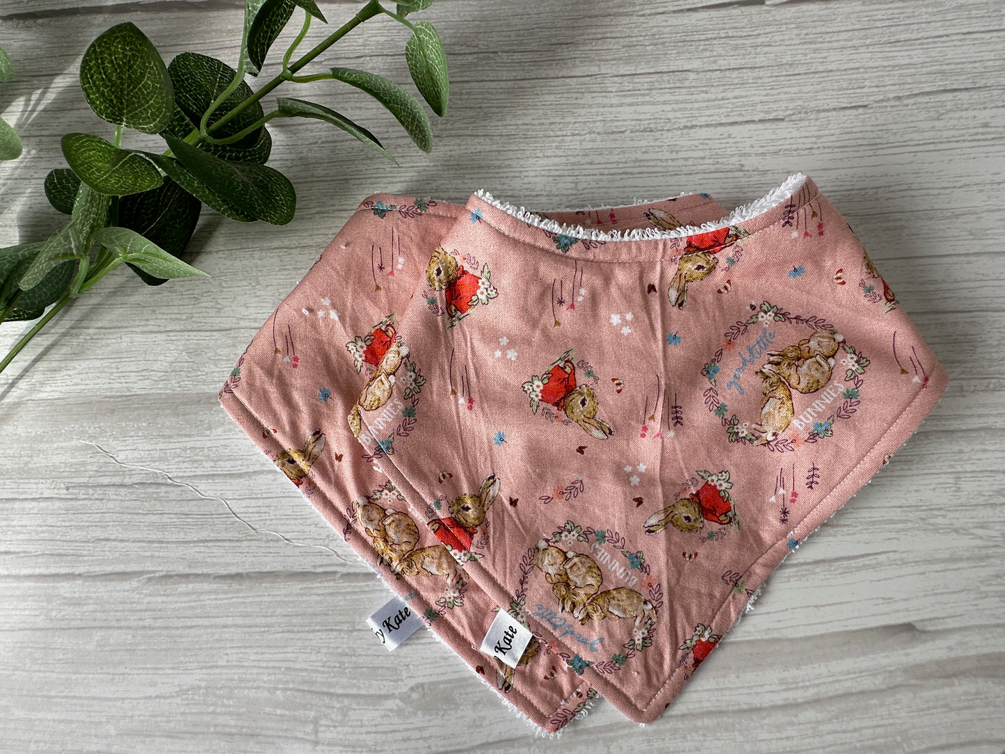 Cotton & Terry Towelling Baby Bandana Bib - Pink Spring Peter Rabbit