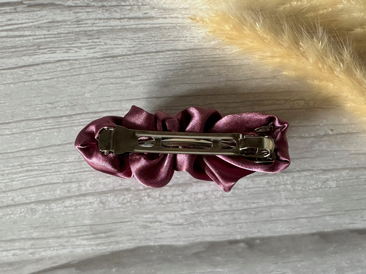 Silk French Barrette Scrunchie Clip - Plum Purple