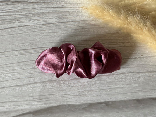 Silk French Barrette Scrunchie Clip - Plum Purple