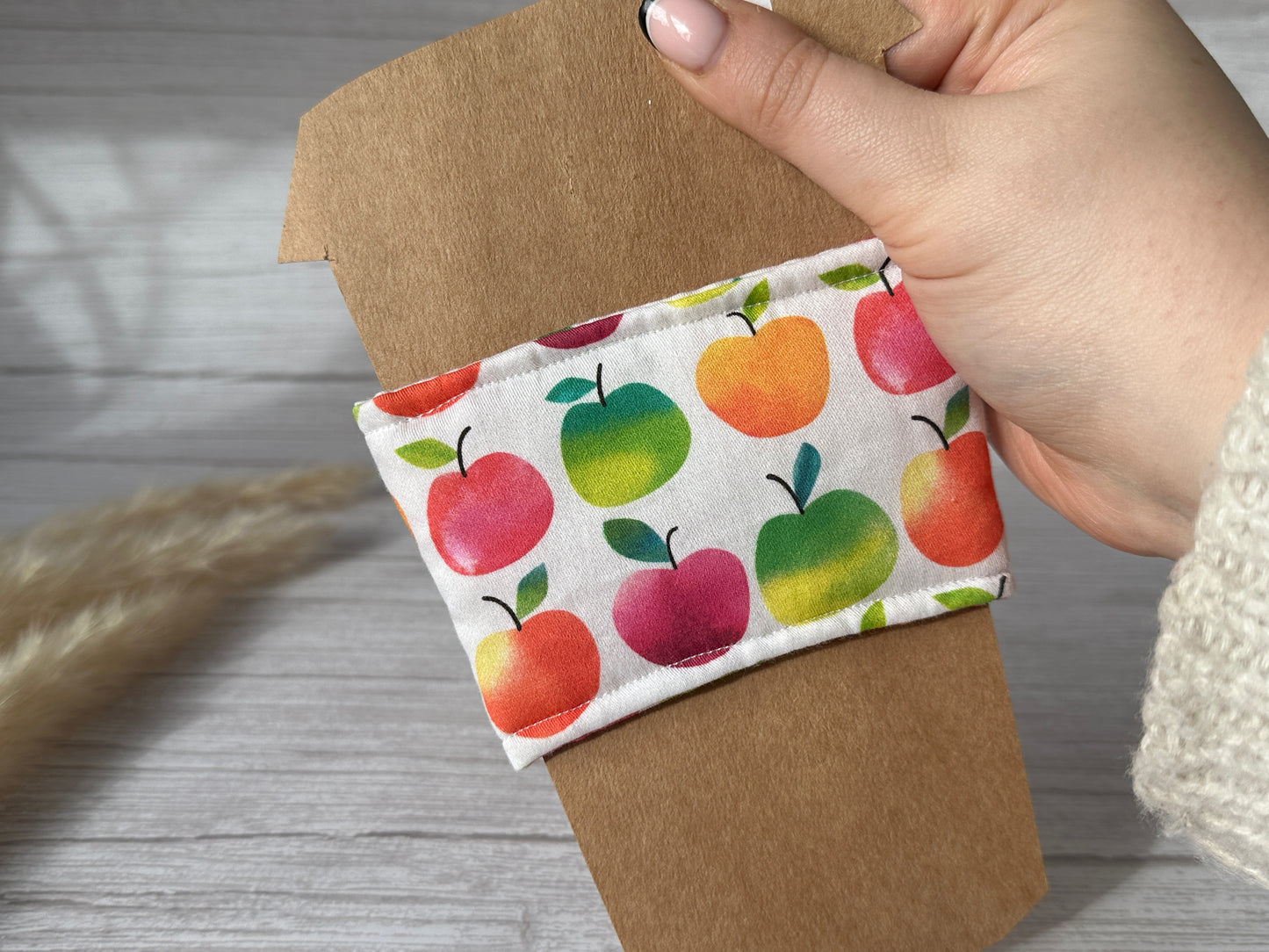 Cotton Reusable Cup Cozy - Rainbow Apples