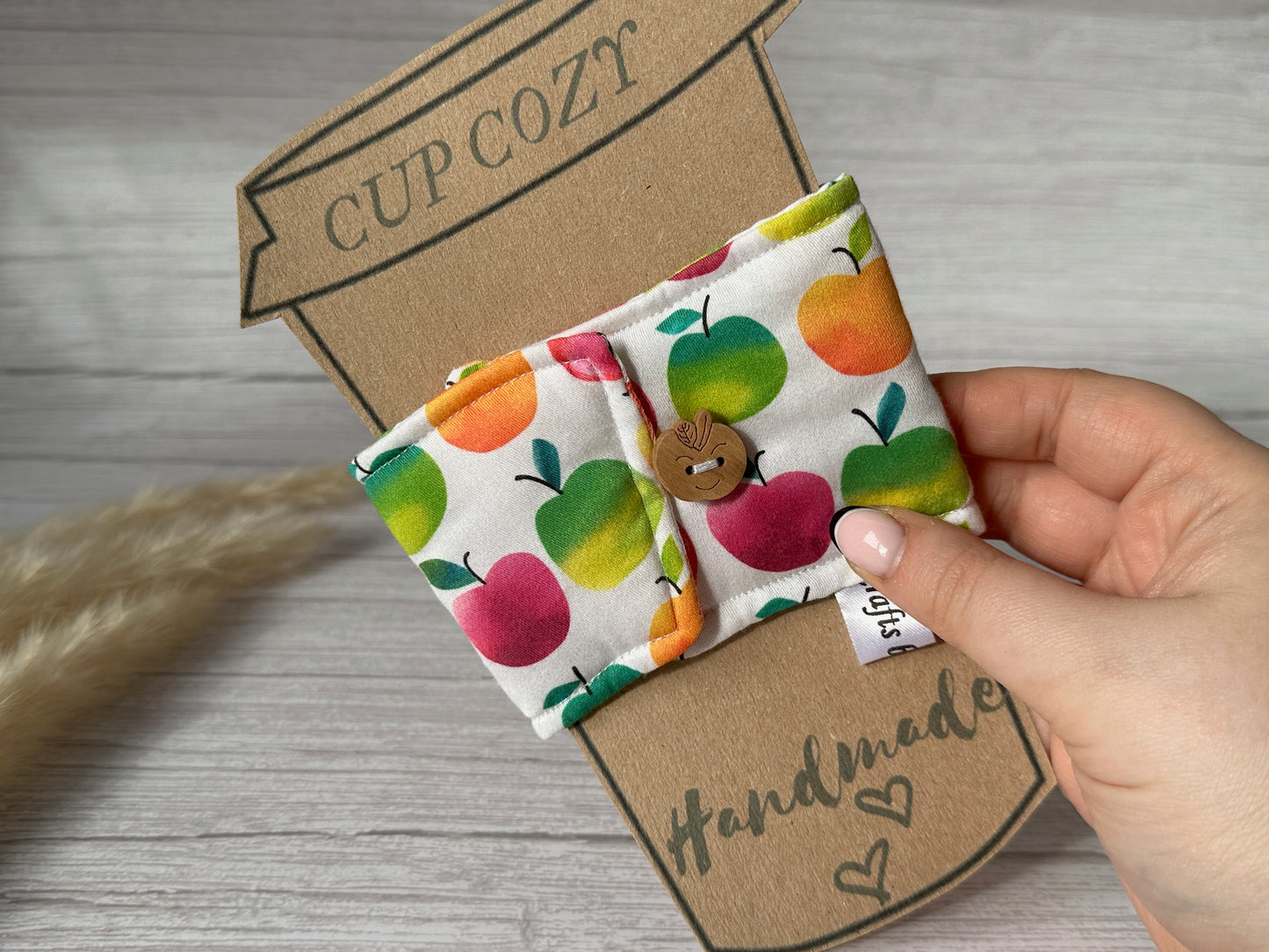 Cotton Reusable Cup Cozy - Rainbow Apples