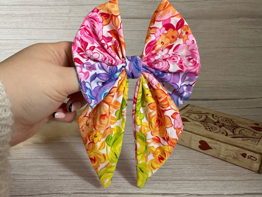 Cotton Sailor Bow Clip - Rainbow Floral