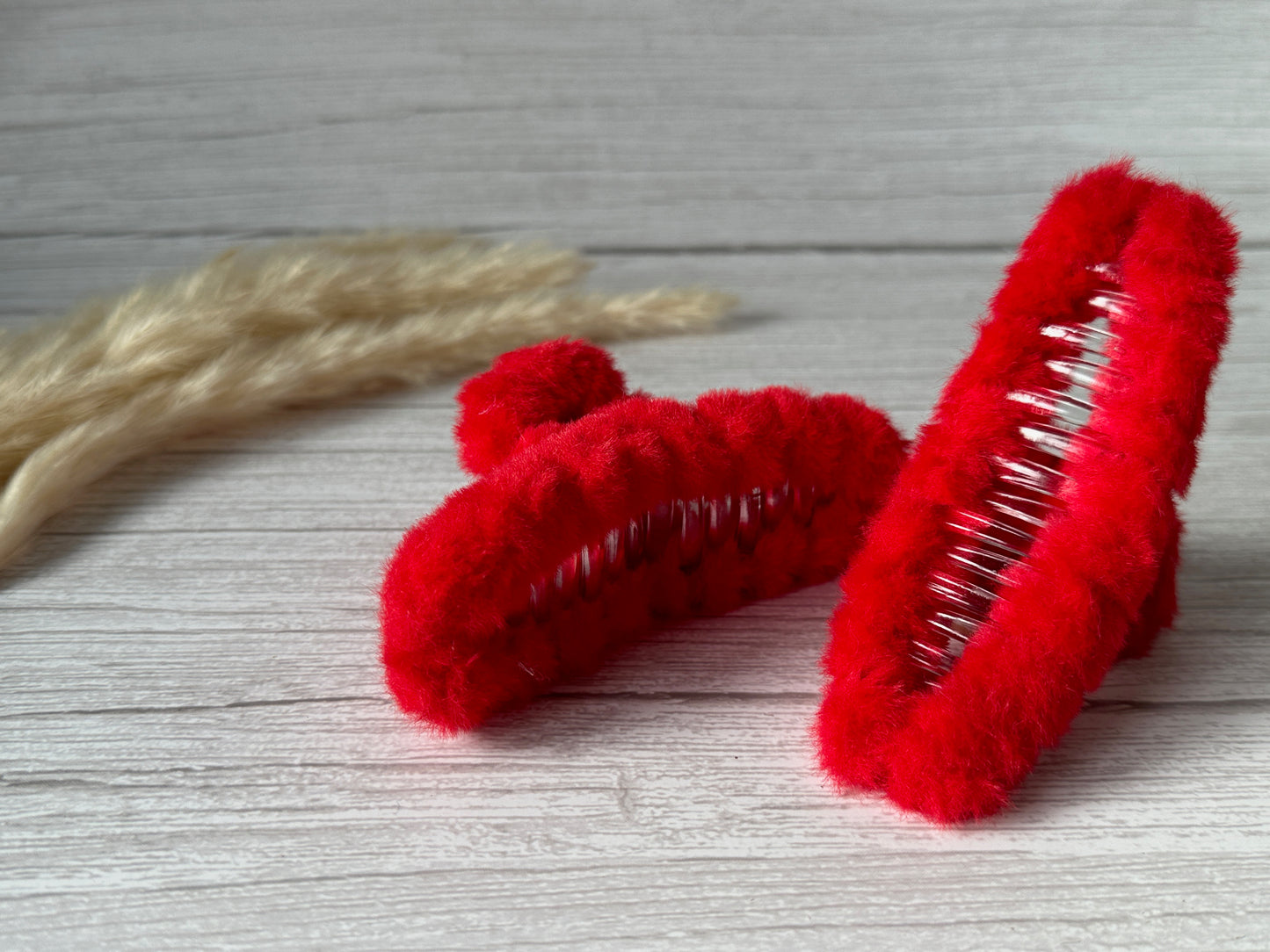 Fluffy Hair Claw Clip - Ruby Red