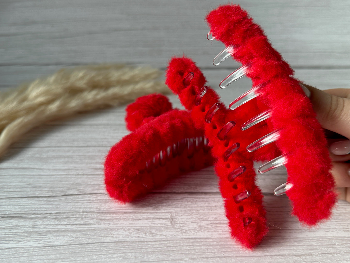 Fluffy Hair Claw Clip - Ruby Red