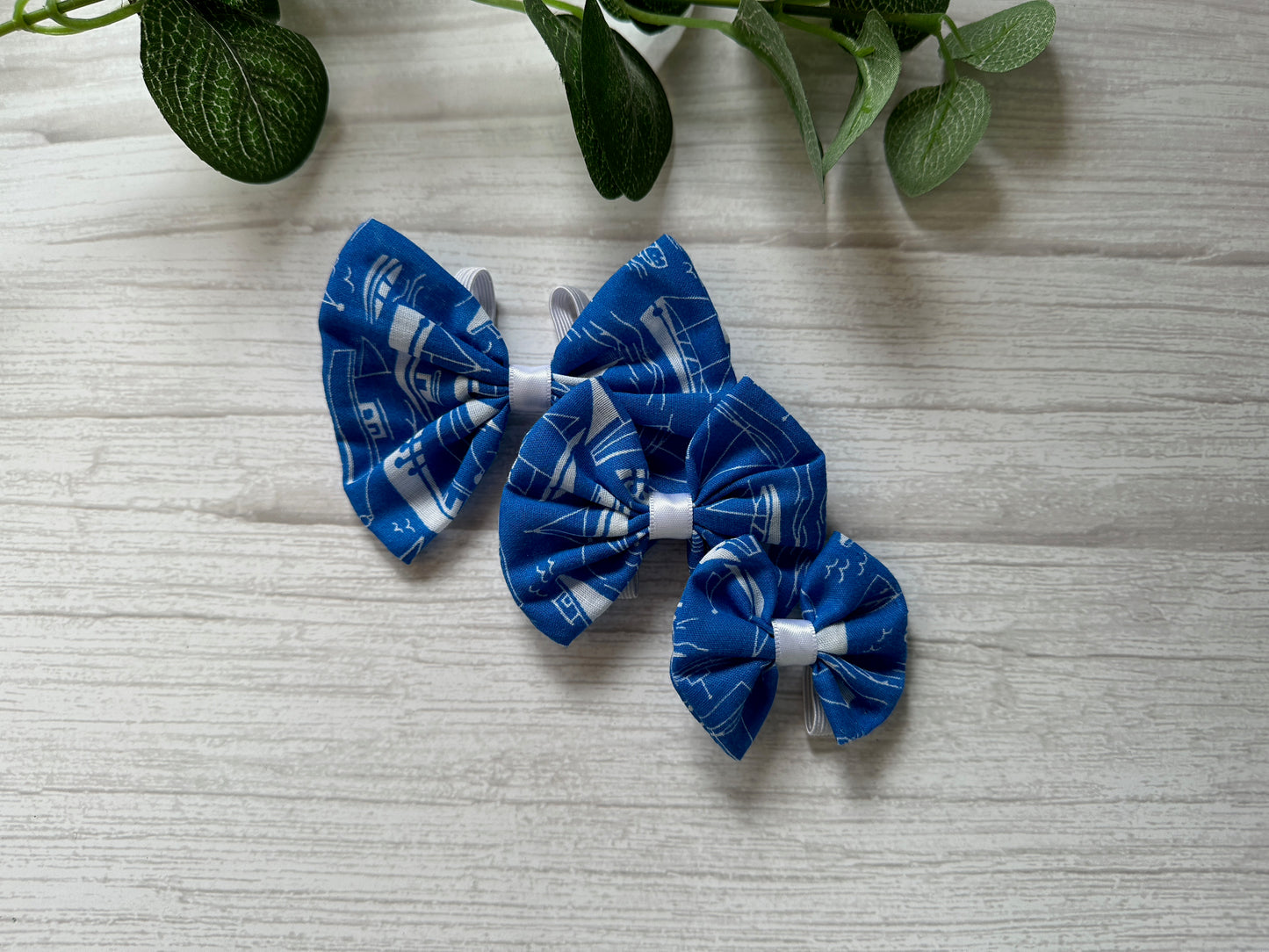 Cotton Pet Bow with collar attachment - Sailor Blue