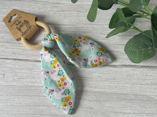 Cotton & Bamboo Baby Teething Rattle - Spring Lambs