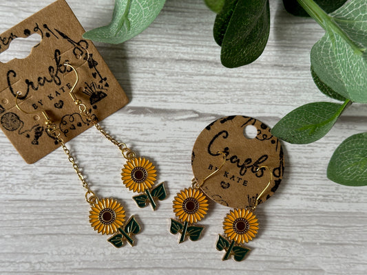 Handcrafted Sunflower Metal Gold Dangle Earrings