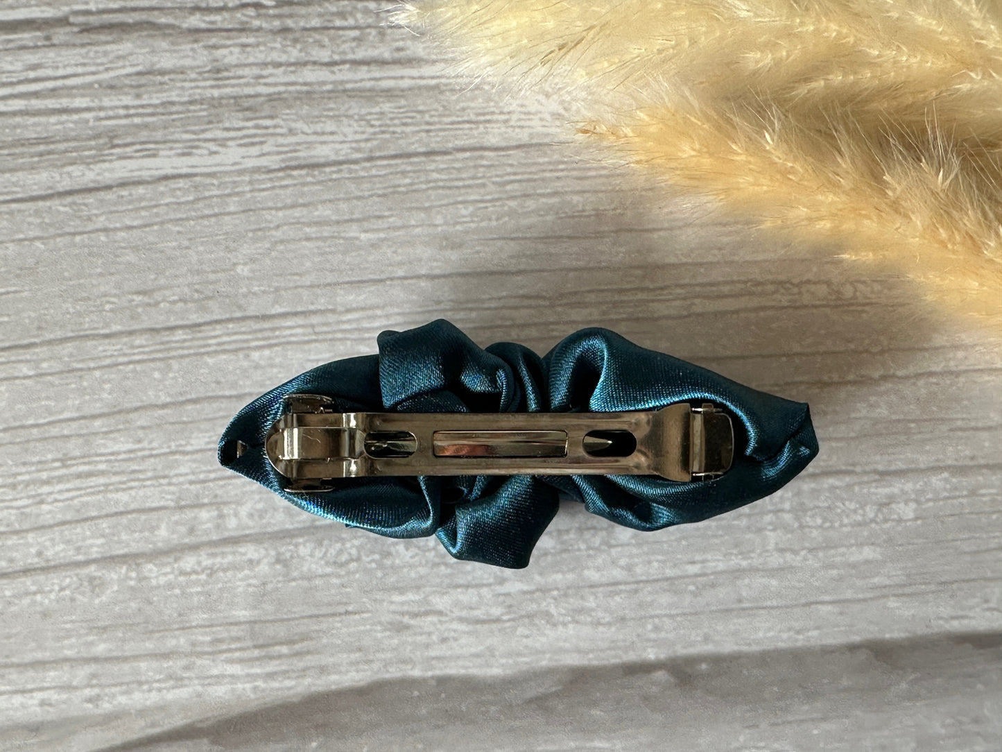 Silk French Barrette Scrunchie Clip - Teal Blue