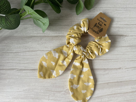 Cotton Scrunchie with tails - Yellow Clouds