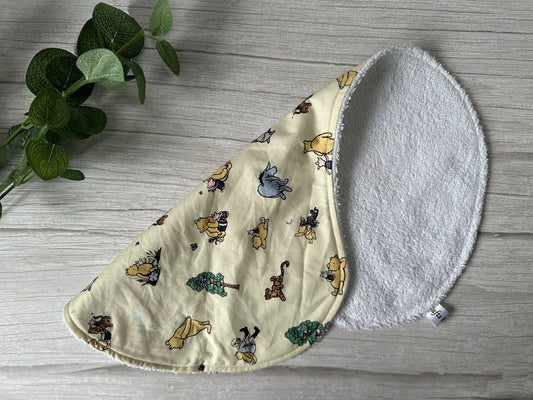 Cotton & Terry Towelling Baby Burping Cloth - Cream Winnie The Pooh & Friends