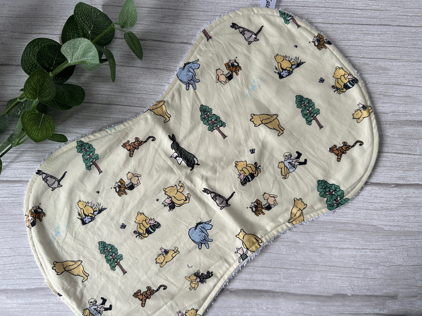 Cotton & Terry Towelling Baby Burping Cloth - Cream Winnie The Pooh & Friends