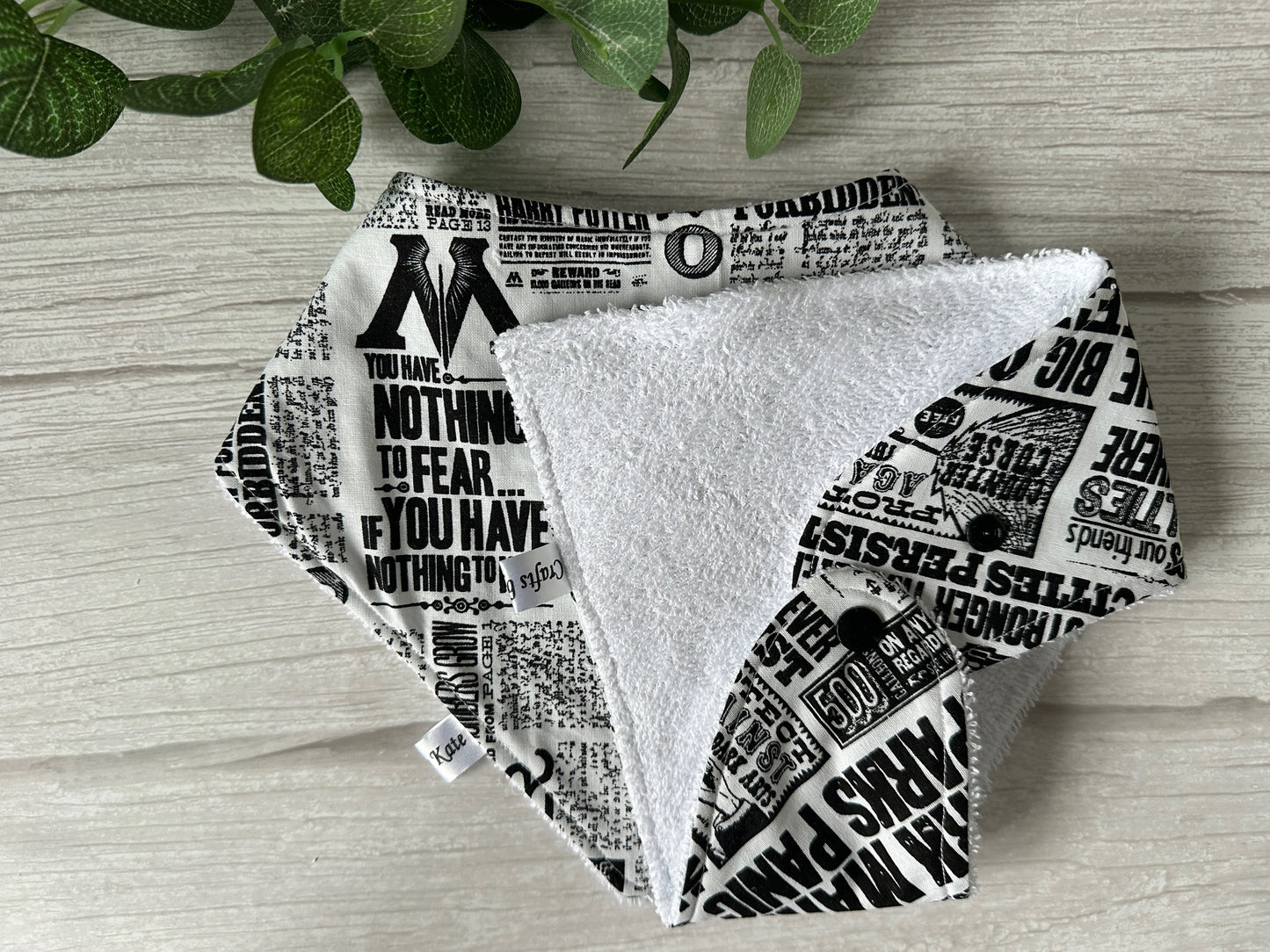 Cotton & Terry Towelling Baby Bandana Bib - Harry Potter's Daily Prophet