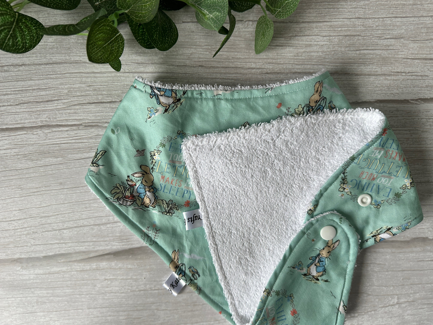 Cotton & Terry Towelling Baby Bandana Bib - Green Spring Peter Rabbit