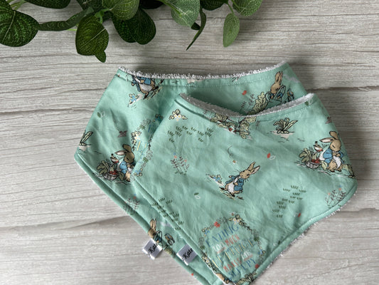 Cotton & Terry Towelling Baby Bandana Bib - Green Spring Peter Rabbit