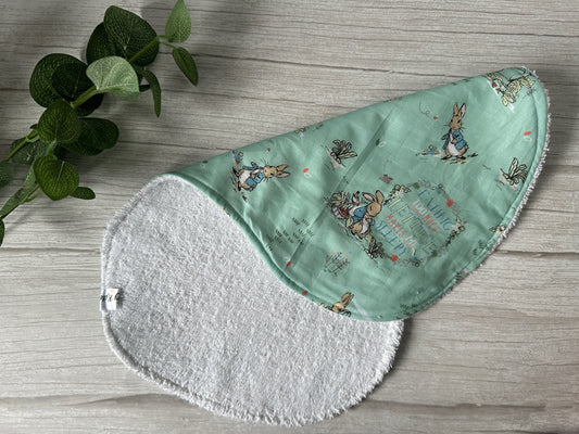 Cotton & Terry Towelling Baby Burping Cloth - Green Spring Peter Rabbit