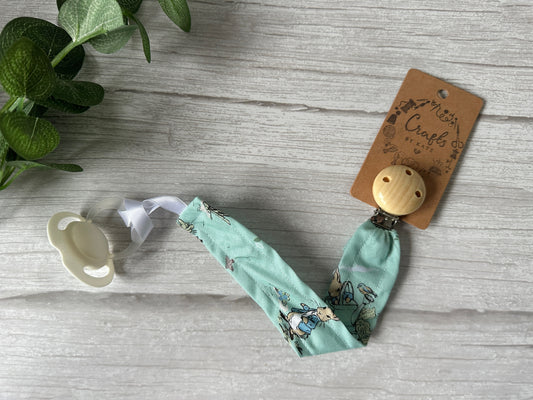 Cotton & Bamboo Baby Dummy Clip - Green Spring Peter Rabbit