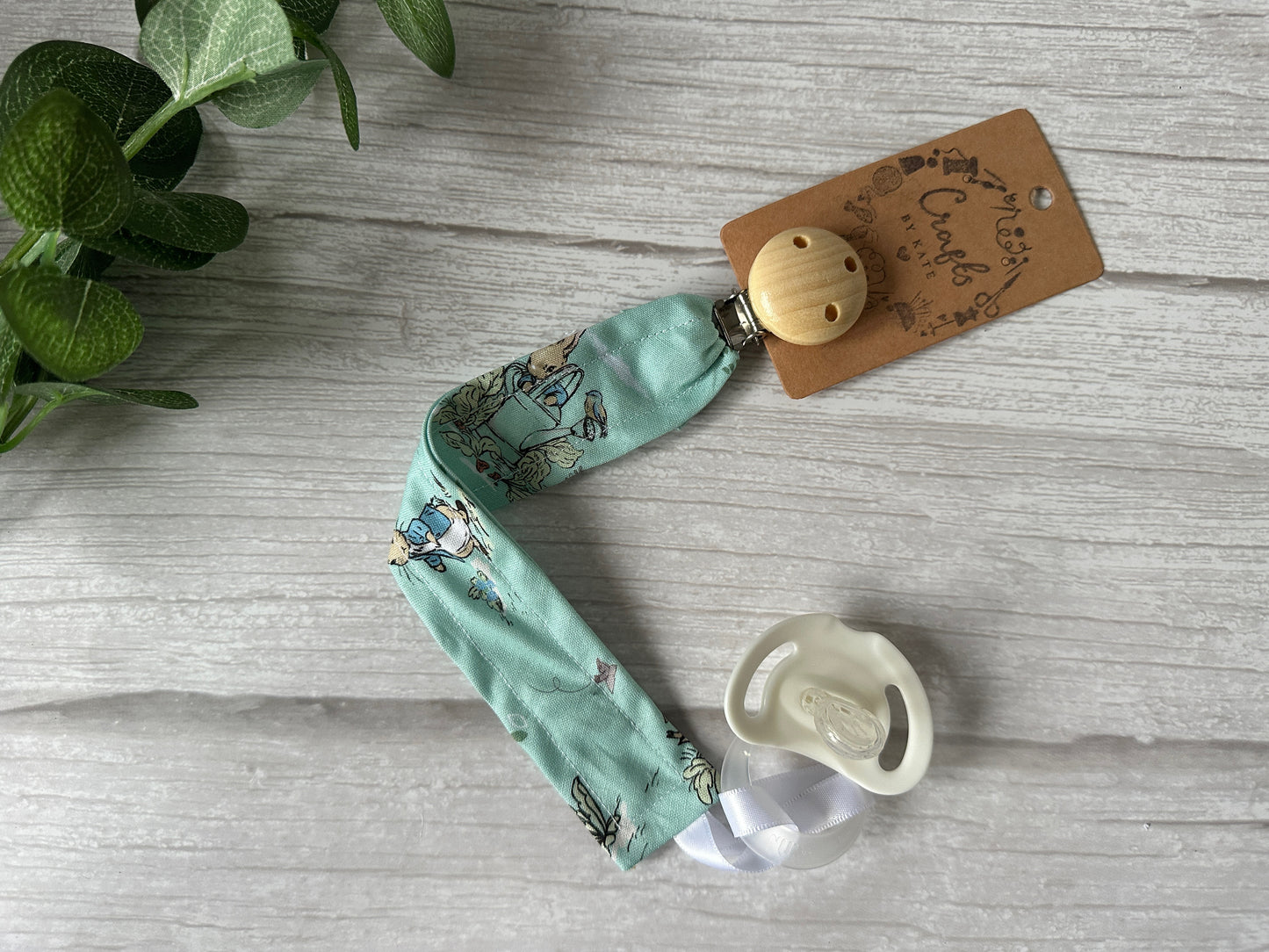 Cotton & Bamboo Baby Dummy Clip - Green Spring Peter Rabbit