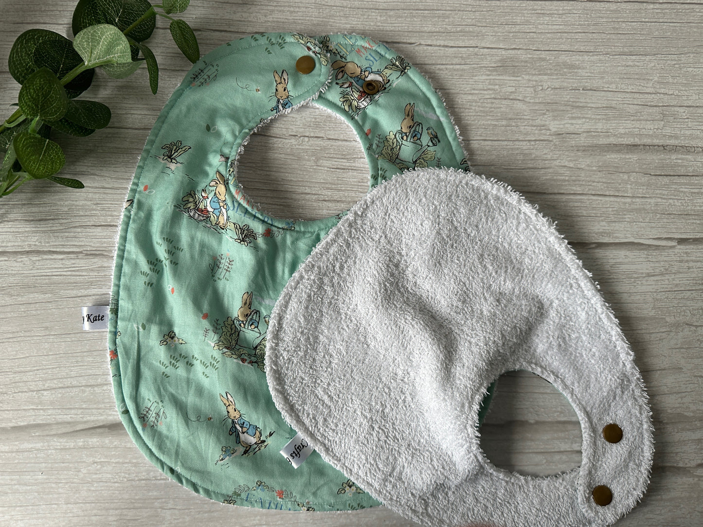 Cotton & Terry Towelling Baby Traditional Bib - Turquoise Spring Peter Rabbit