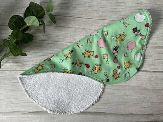 Cotton & Terry Towelling Baby Burping Cloth - Green Winnie The Pooh & Friends