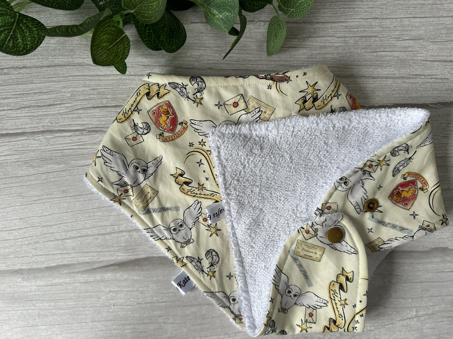 Cotton & Terry Towelling Baby Bandana Bib - Harry Potter's Hedwig