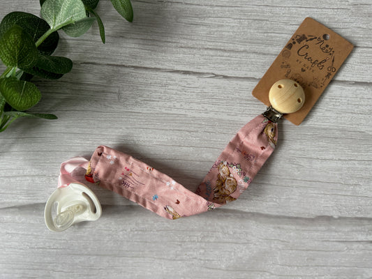 Cotton & Bamboo Baby Dummy Clip - Pink Spring Peter Rabbit