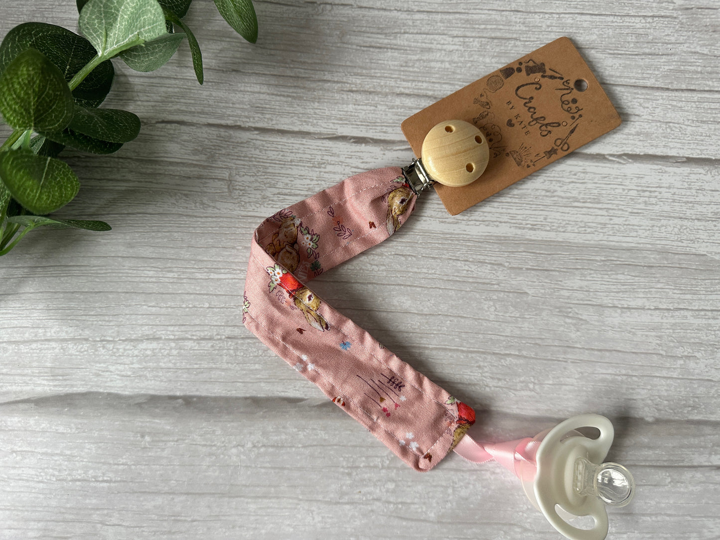 Cotton & Bamboo Baby Dummy Clip - Pink Spring Peter Rabbit